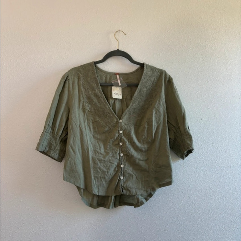 Free People Sage Button-Up Blouse